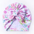 Detail of baby floral turban hat with large bow and waffle textured knit fabric - Mint Green