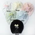 Lace baby turbans with pearl bows in white, beige, pink, green, blue and black - Mixed 6 Colors