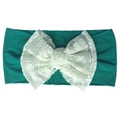 Dettaglio della fascia elastica per neonati verde scuro con fiocco in pizzo bianco - Verde Erba Scuro
