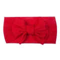 Detail shot of bright red mesh baby headband with a large decorative bow on white background - Red