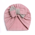 Gorro de punto rosa para bebé con un lazo gris de doble capa en contraste decorativo - Rosa