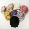Multiple colors of ribbed knit baby turban hats with stylish donut knots in a neat row - 8-Color Mix
