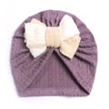 Lilac baby turban hat with soft contrast-colored knit bow and ribbed texture - Taro Purple