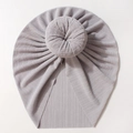 Close-up of light purple baby turban hat with pleated donut knot and ribbed fabric texture - Gray