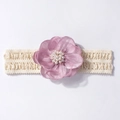 Bandeau élastique en dentelle pour bébé avec fleur d'organza mauve et perles - Violet
