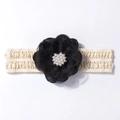 Detail of baby lace headband with black chiffon flower and elegant white pearls decoration - Black