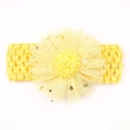 Nahaufnahme des hellgelben Spitzen-Baby-Stirnbands mit Netzblume und goldenen Stern-Pailletten - Gelb
