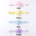 Detail of four-piece mesh flower baby headbands in pink, yellow, blue and purple - Multicolor Mixed