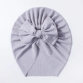 Soft ribbed baby turban hat with a large decorative bow in light purplish grey - Gray