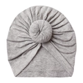 Detail of grey baby turban hat showing donut knot and soft ribbed knit texture - Dark Gray