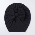 Détail du bonnet turban bébé en coton côtelé avec un grand nœud papillon noir - Noir