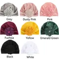 Eight colors of velvet baby turban hats with large 3D flowers and pearl accents - 8 Colors Mixed