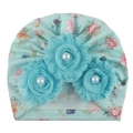 Cute infant floral beanie in turquoise with 3D fabric flowers and pearl accents - Blue-Green Floral (D)