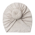 Minimalistische gerippte Baby-Turban-Mütze mit Donut-Knoten in weichem Cremeweiß - Beige
