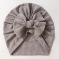 Bonnet turban pour bébé en tissu côtelé violet poudré avec un grand nœud - Gris
