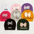 Infant turban hats with lace bows and pearls in eight assorted bright colors - 8 Colors Mixed