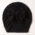 Bonnet noir en maille côtelée pour bébé avec un grand nœud décoratif et tissu extensible - Noir