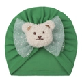 Bonnet turban bébé vert avec nœud en maille transparente et décor d'ours en peluche - Vert
