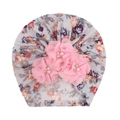 Détail du turban pour bébé à fleurs avec fleurs en mousseline rose et perles nacrées - Floral Rose Gris Clair (H)