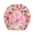 Detail of baby floral turban hat with pink fabric flowers, pearls and rhinestones - Light Pink Floral (B)