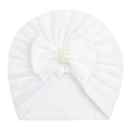 Detalle del gorro turbante blanco para bebé en punto suave con lazo y perlas - Blanco