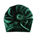 Macro view of emerald green velvet baby turban hat with elegant donut knot texture - Dark Green