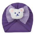 Bonnet bébé violet avec nœud en maille scintillante et décor d'ours en peluche - Violet
