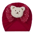 Bonnet turban rouge pour bébé avec grand nœud en tulle pailleté et détail d'ours peluche - Rouge