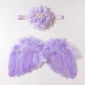 Ali di farfalla in piume viola e fascia per capelli con fiori per neonati e neonate - Ali di Piuma E Fascia per Fiori / Viola