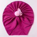 Bonnet turban bébé rose foncé côtelé doux avec décoration de lapin en peluche - Rose rouge