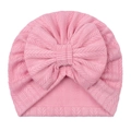 Pink newborn turban hat with soft herringbone pattern and large cute bow detail - Pink