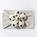 Detailed cable knit baby headband in off-white with large heart pattern fabric flower - Gray