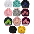 Bonnet turban bébé en velours doré avec fleurs 3D et perles disponible en 11 coloris - 11 Couleurs Assorties