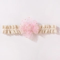Detail of baby headband featuring pink mesh flower with sparkly star and lace band - Pink