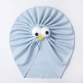 Cute light blue ribbed baby hat with funny big cartoon eyes and breathable cotton fabric - Blue
