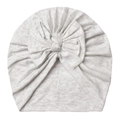 Detalle de gorro para bebé con lazo decorativo en tejido de punto gris jaspeado - Gris/Blanco