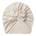 Lindo gorro turbante beige para bebé con lazo grande hecho de suave algodón de punto - Beige