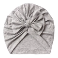 Detailed texture of light grey baby turban hat with a large decorative bow - Dark Gray