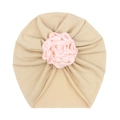 Infant beige turban hat with large pink satin rose flower decoration for newborn girls - Light Coffee