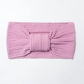 Pink knitted baby headband with large bow detail, soft elastic nylon fabric for infants - Taro Purple