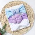 Lot de 3 bandeaux pour bébé avec nœud à carreaux bleu, fleur violette et grand nœud blanc - Série Bleu Blanc Violet Style D (Sans Carte)