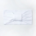 Detalle de diadema para bebé de punto trenzado blanco con lazo y tejido elástico - Blanco
