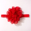 Detail of red handmade chiffon flower headpiece with elastic band for infants - Red