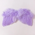 Primer plano detallado de alas de ángel lila claro mostrando textura de plumas y capas finas - Morado