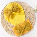 Bright yellow ribbed baby hat and headband set with gold polka dot mesh bows - Yellow