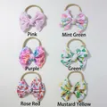 Set di sei fasce per neonati elastiche con stampe floreali colorate e fiocchi grandi - Misto 6 Colori