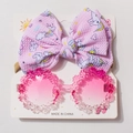 Pink floral frame sunglasses and matching unicorn bow headband on display card - Pink (Unicorn Pattern)