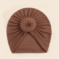 Soft coffee brown donut baby turban hat with high-stretch ribbed knit cotton fabric - Coffee