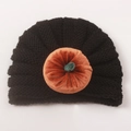 Halloween baby gebreide muts zwart met oranje fluwelen pompoen voor de winter - Zwart