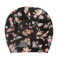 Baby Donut Turban Mütze mit Blumenmuster auf weichem schwarzem Stretchstoff - Schwarz Blumig
